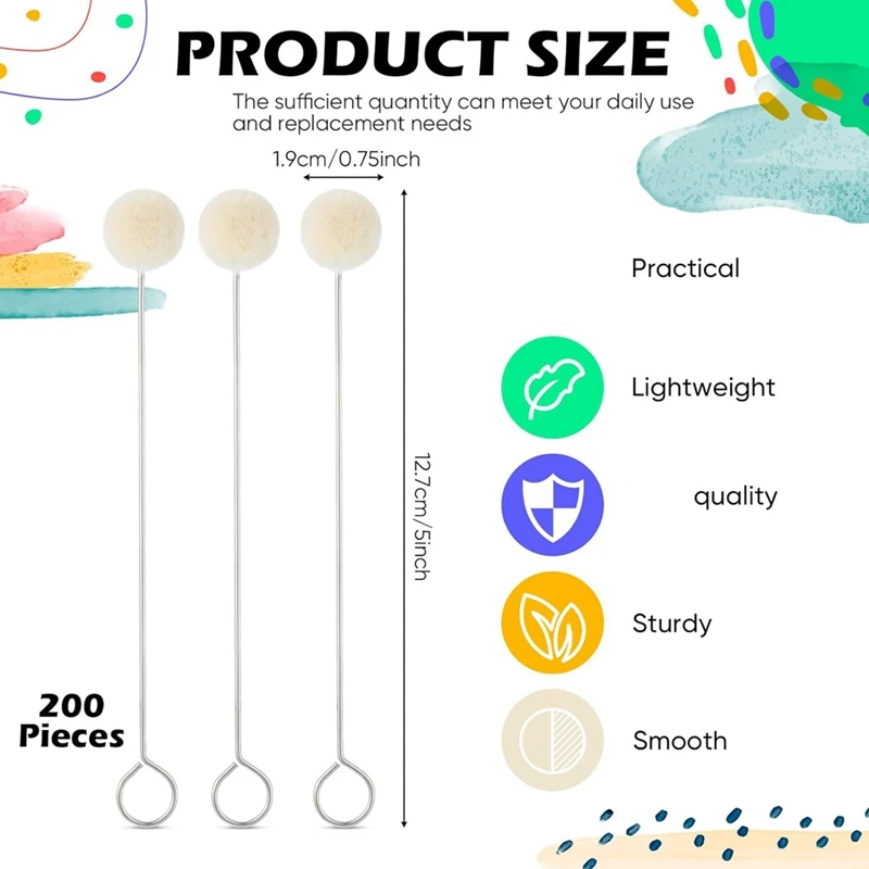 200 Pieces Wool Daubers Ball Brush Set Leather Dye Tool With Metal Handle Applicator Tool Set For Leather Dye Wool Dye Dauber