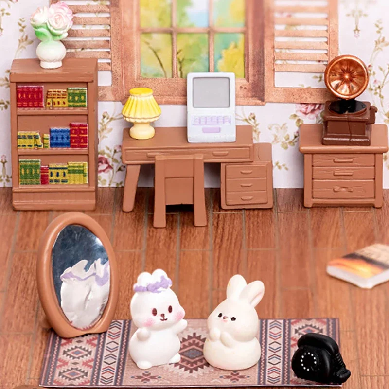 13 stks Micro Landschap Creatieve Retro Studie Woonkamer Meubels Ornamenten Diy Poppenhuis Decoratie Accessoires