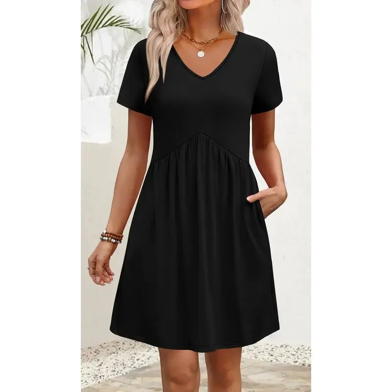 Dresses Women 2026 Casual Summer Babydoll Dress Short Sleeve Fashion Beach Vacation Clothes