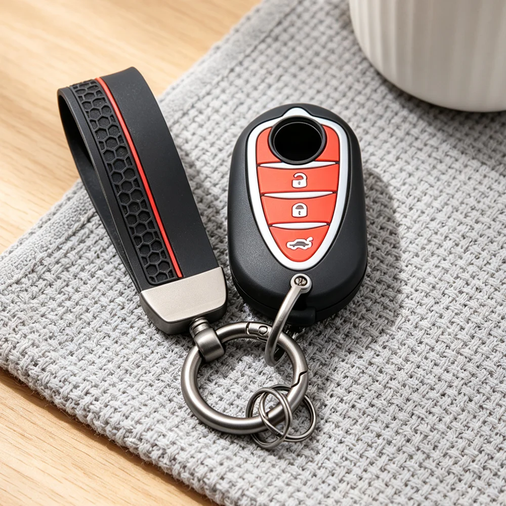 Ergonomic Two‑Tone Silicone Key Cover With Keychain for Alfa Romeo Giulietta MiTo 4C 159 GTO GTA Flip Remote Key Fob Holder