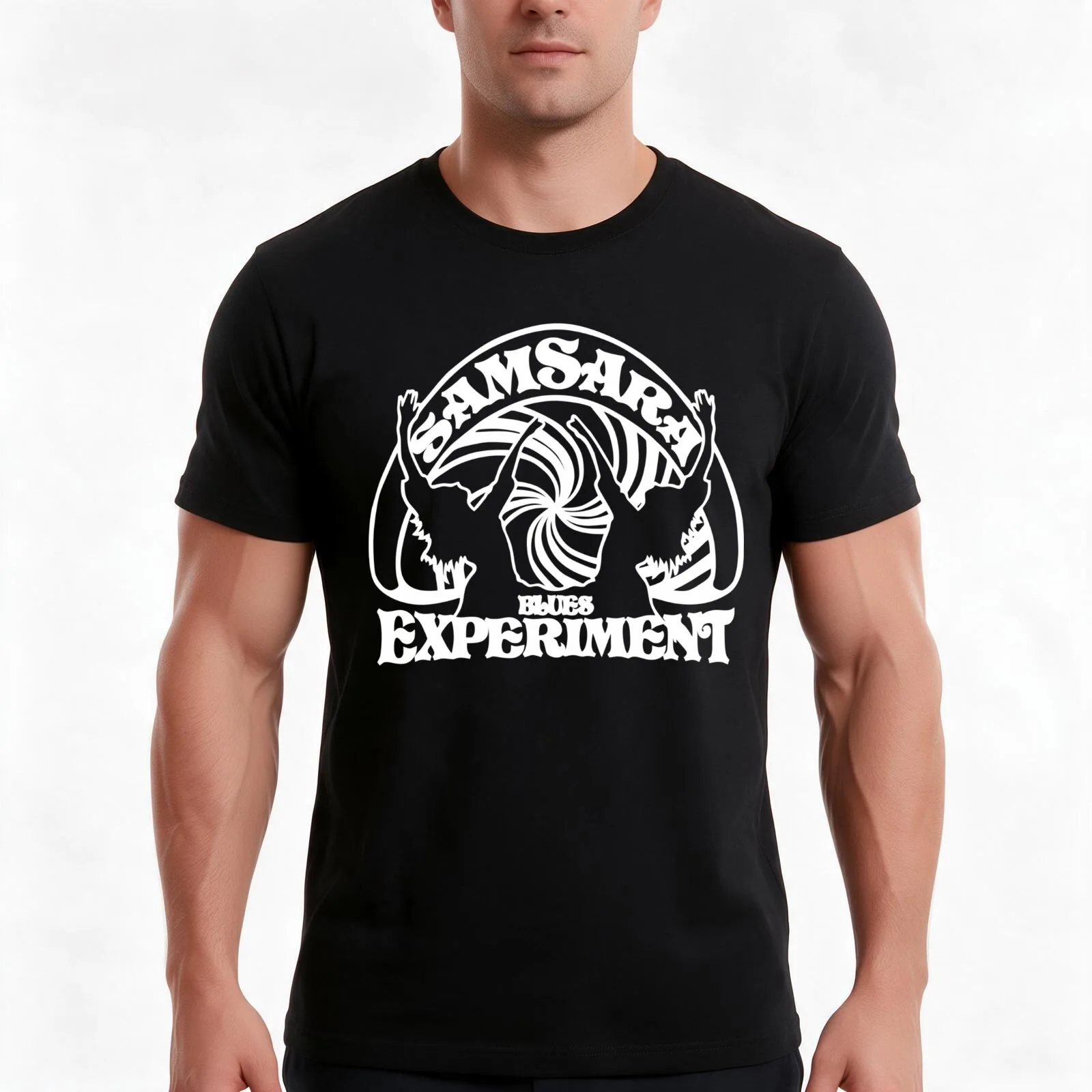 Samsara Blues Experiment Logo T-Shirt, Summer Casual Cotton Tee, Oversized Streetwear Tops, Vintage Graphic Print, 100% Cotton
