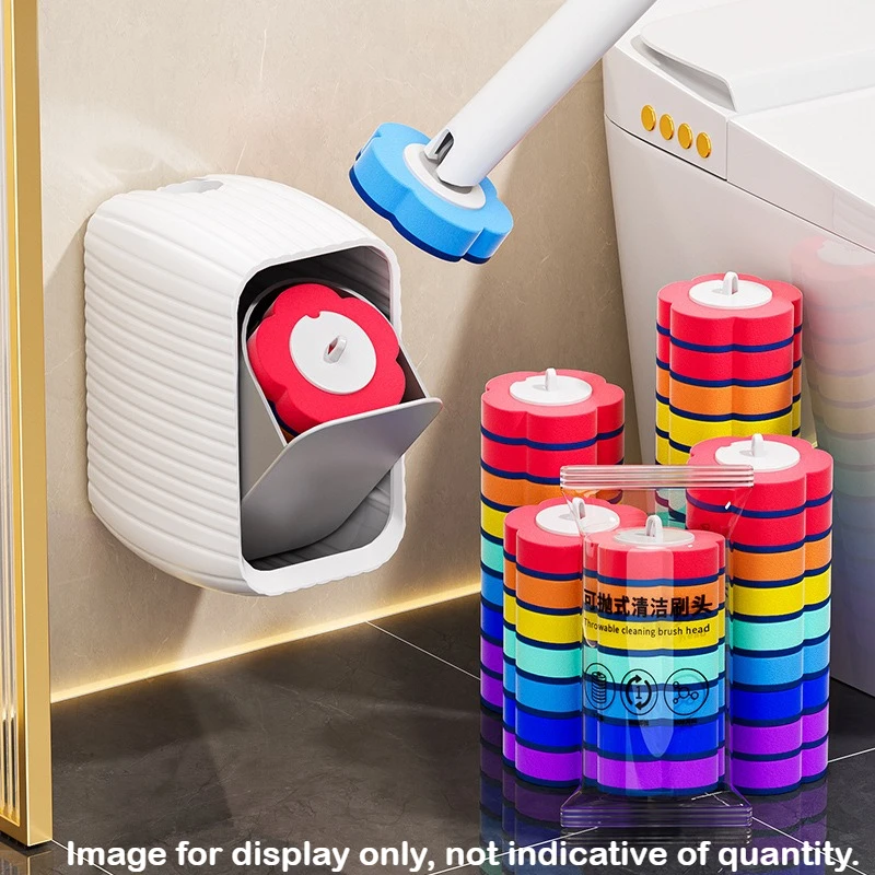 Wall Mount Disposable Toilet Brush with Replaceable Cleaning Heads, Sanitary Bathroom WC Cleaning Brush, Toilet Cleaning Tool