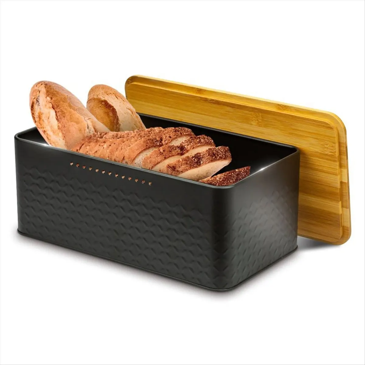 N14R Top Large Capacity Bread Box with Breathable Holes with Bamboo Lid,Eco-Friendly Kitchen Storage Solution for Bread