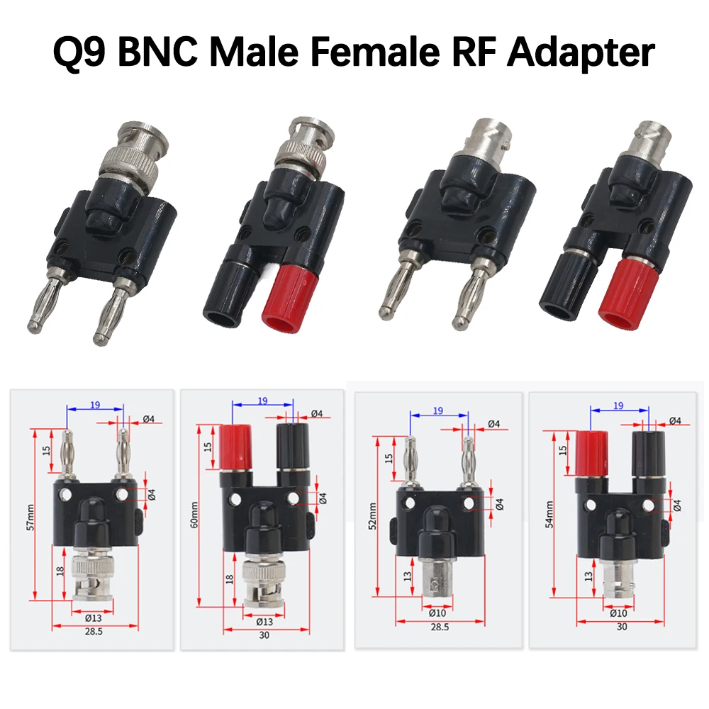 1 Stück BNC Q9 Adapter BNC Stecker auf zwei Dual 4mm Bananenstecker RF Koaxialverbinder BNC T-Stück 3-Wege-Splitter RF Adapter – Detail 2