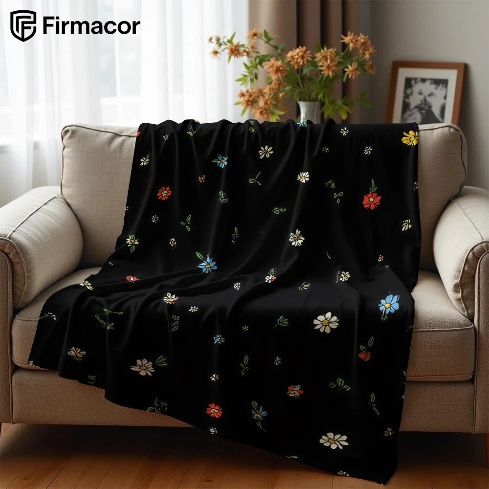 Dark Tiny Wildflower Cartoon Anime Print Flannel Blanket Soft Warm Throw for Kids Bedroom Sofa Bed Christmas Office Car