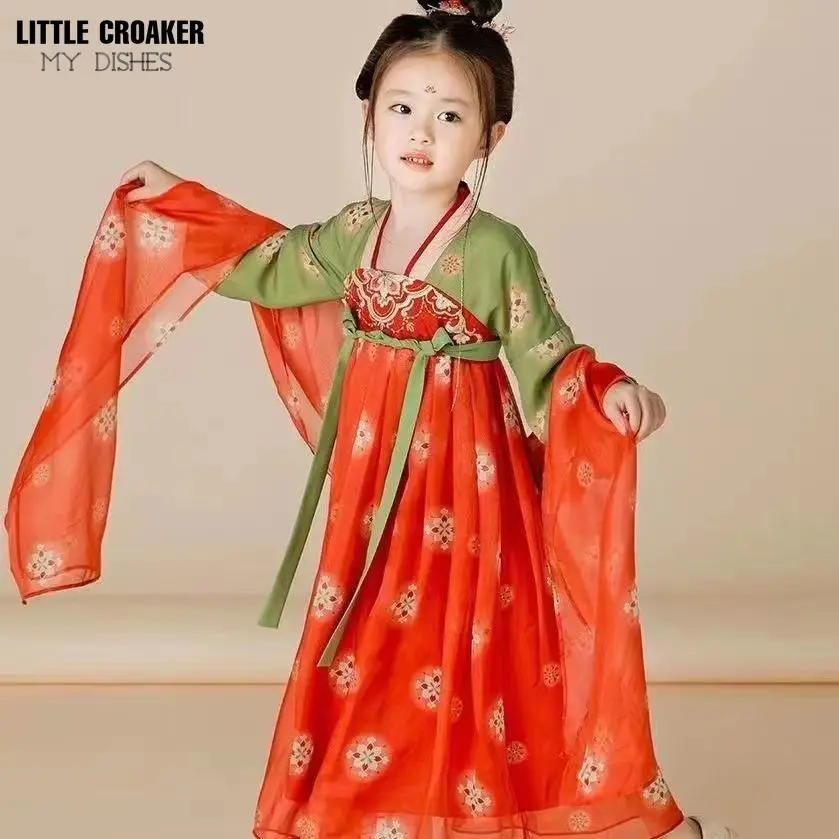 Vestido tradicional chinês Hanfu para crianças, Vestidos infantis antigos, Traje de meninas, Roupa de dança folclórica