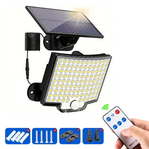 Imagen 2 del producto 106LED luces solares para exteriores Sensor de movimiento lámpara de inundación de pared remota seguridad impermeable Patio jardín garaje valla iluminación de camino