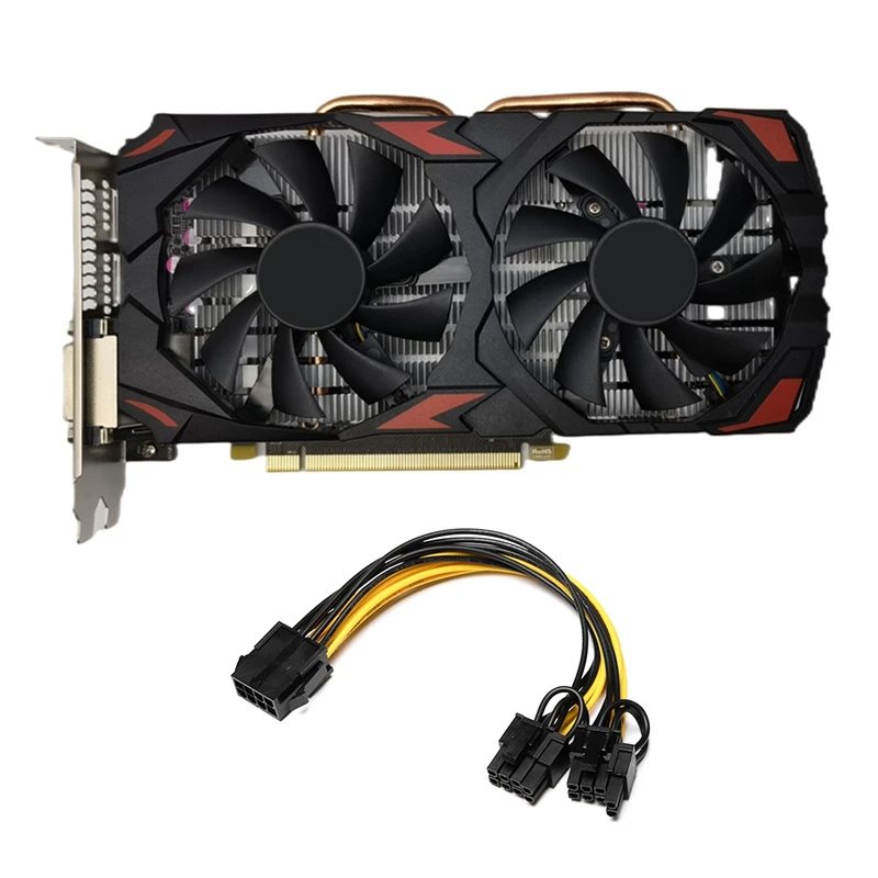 RX580 8GB DDR5 256Bit Graphics Card+8Pin to Dual 8Pin Cable 14Nm 1284Mhz 1750Mhz PCI E 3.0 HD DP DVI Dual Fan Video Card