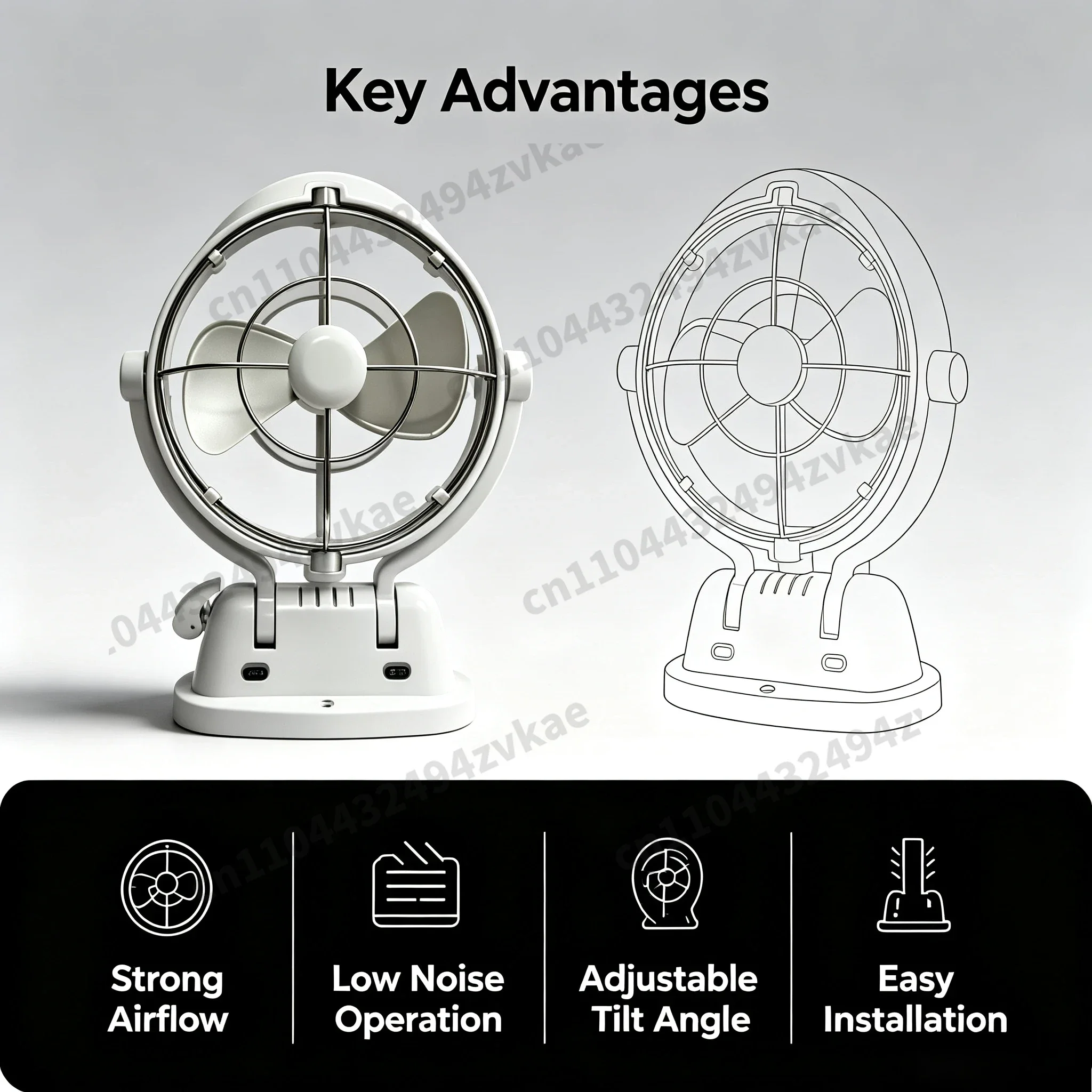 12V/24V Remote Control Small Fan, 3‑Speed Adjustable Dual‑Color Black & White Cooling Fan, Low‑Noise DC Fan