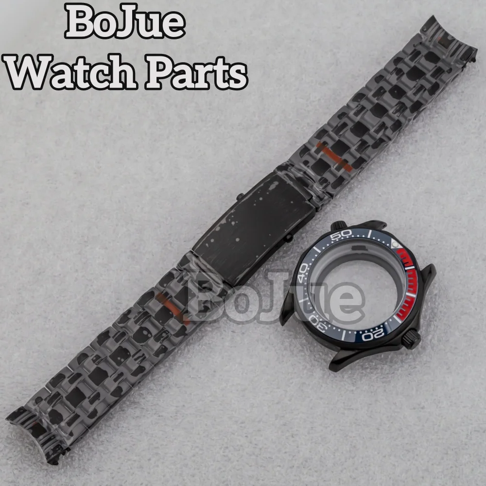 

41mm Black NH35 Watch Case 316L Steel Bracelet For Seamaster 300 NH35 NH36 Automatic Movement 31mm Dial Needles Waterproof Case