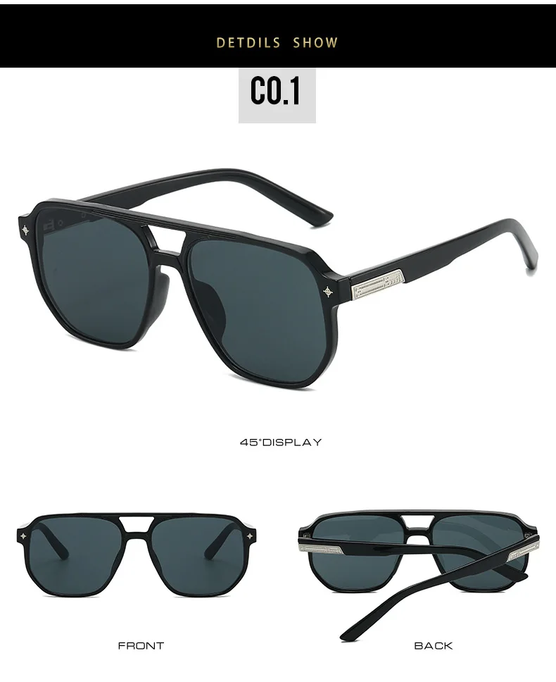2026 Piloten-Sonnenbrille für Herren und Damen, Unisex, getönte Gläser, Doppelsteg, modische Sonnenbrille mit Metallverzierung, Y2K-Stil – Detail 7