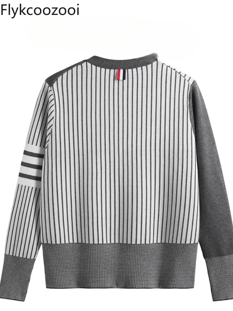 Striped Knit Cardigan Women Spring and Autumn New TB Korean Version of College Style V-neck Loose Long-sleeved Sweater Coat