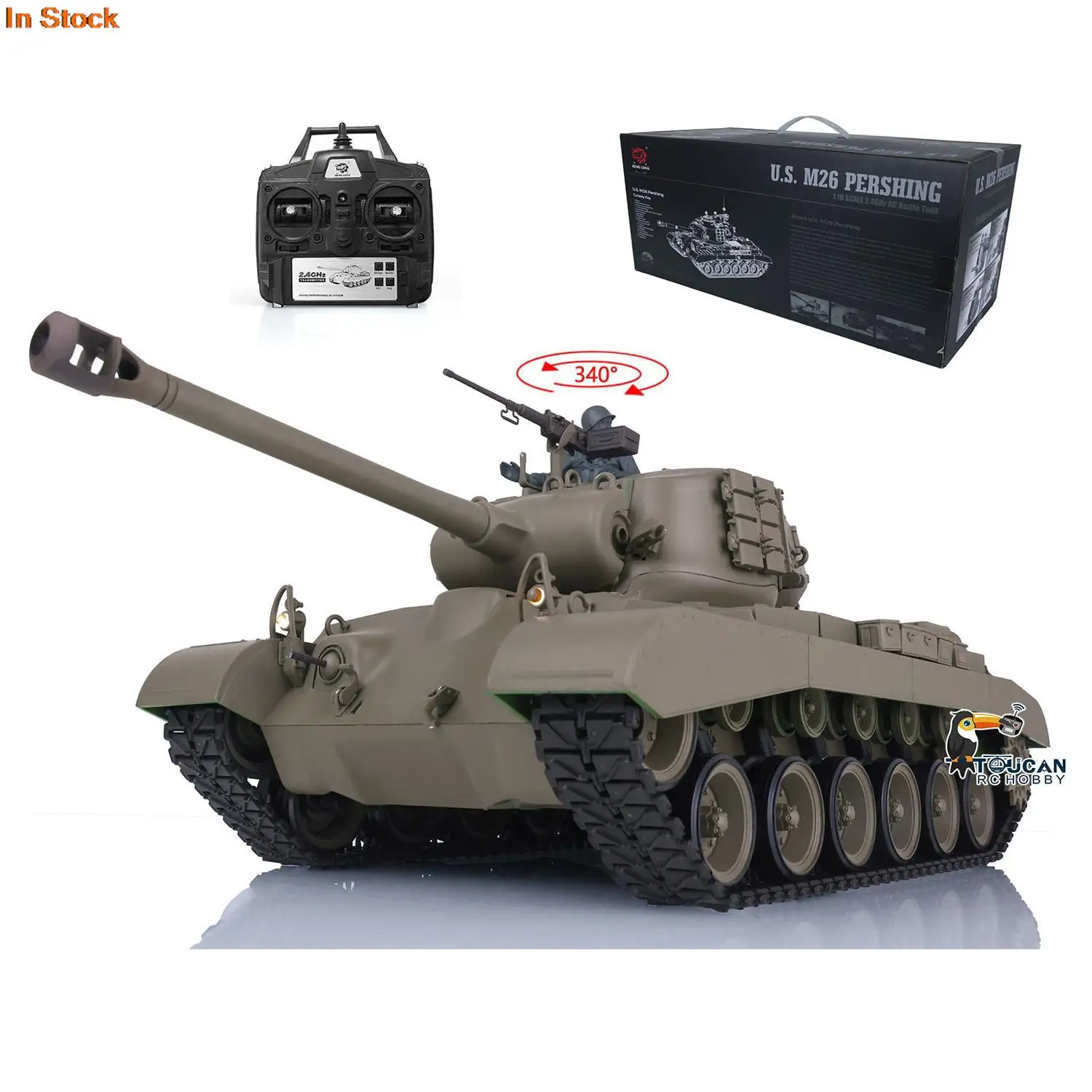 US Stock 2.4Ghz Powerful RC Tank Model Henglong 1/16 M26 Pershing 7.0 Plastic RTR 3838 High Speed Combat Style Toy TH17301