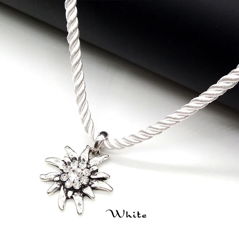 Trendy Popular Mountain Flowers Pendants Vintage Edelweiss Necklaces For Women Party Luck Rope Chain Choker Jewelry Gift