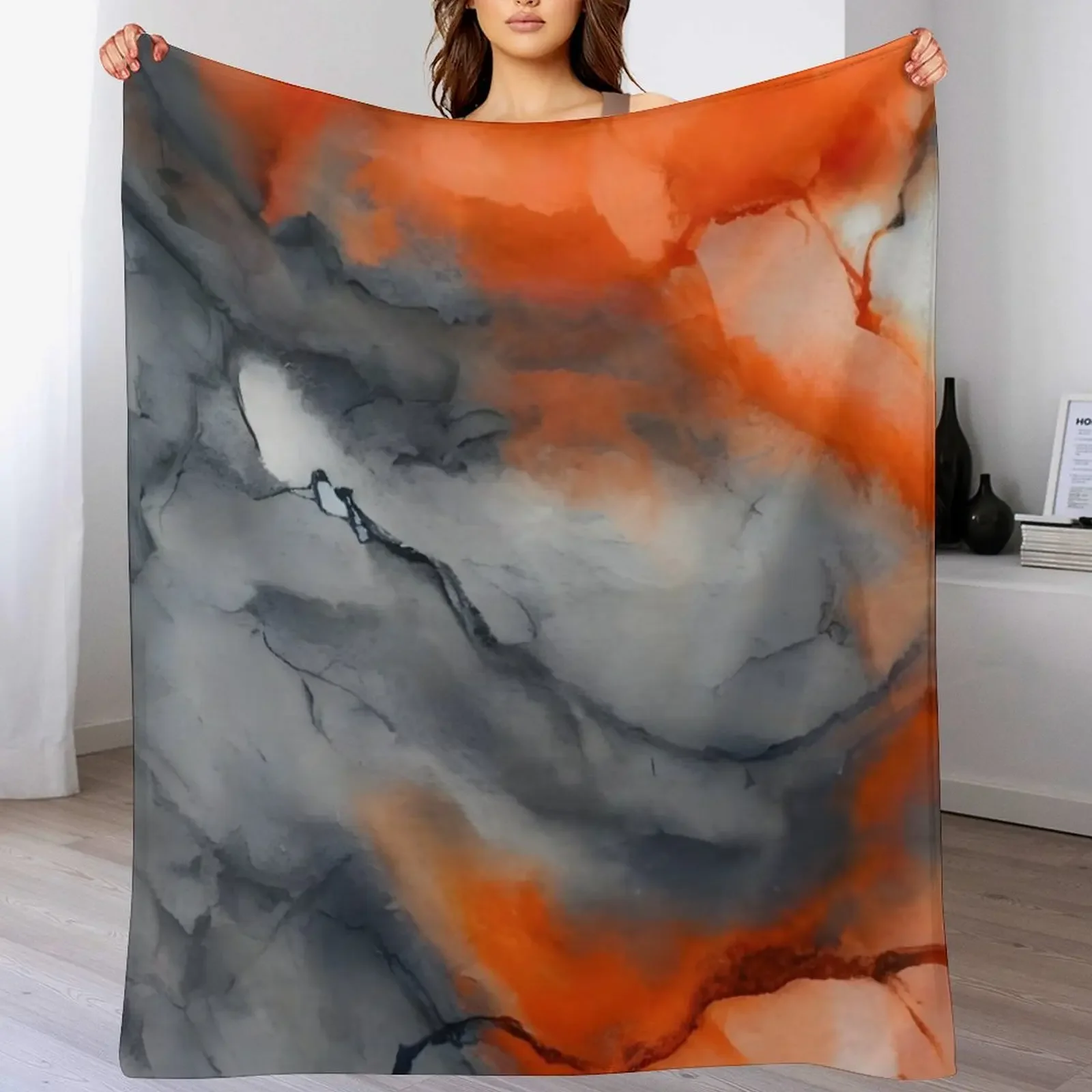 Ethereal Water Muted Grey & Bright Orange Abstract Art Throw Blanket For Baby decorative Beautifuls Blankets