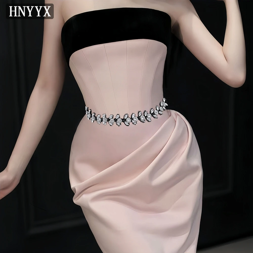 

HNYYX Black Handmade Belt Bright Rhinestone Waist Decoration Women's Dress Sashes with Organza Ribbon Things for Weddings SA375