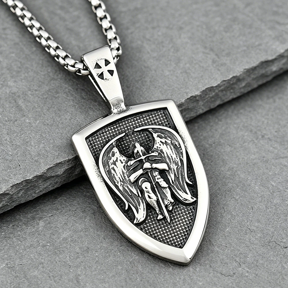 Collier pendentif en acier inoxydable Saint Michel Archange pour homme, style vintage, guerrier, chevalier, bijoux religieux, meilleur cadeau, dropshipping