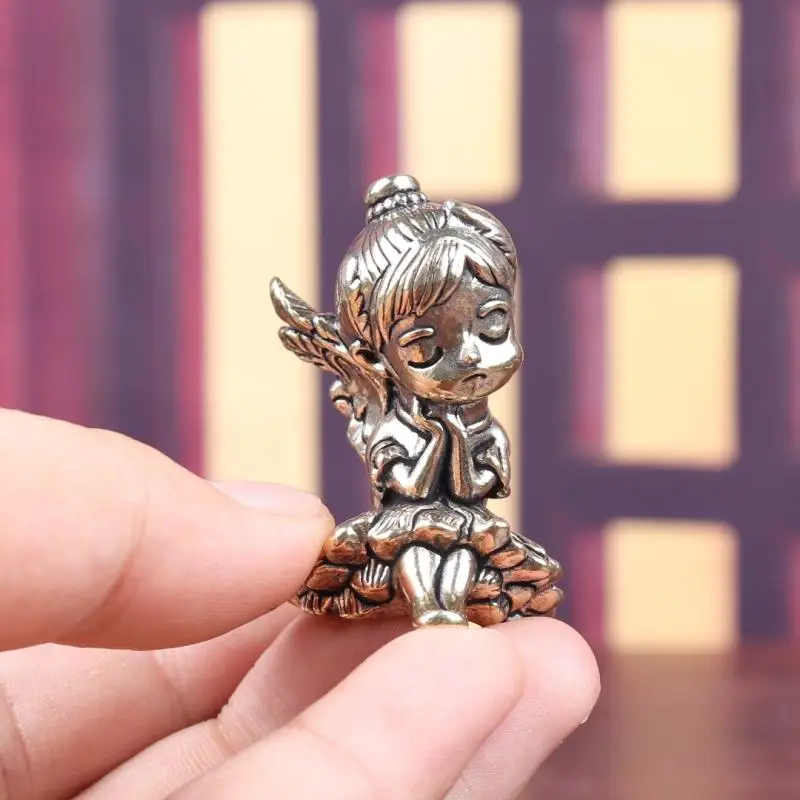 Vintage Messing gesegnet Schutzengel Figuren Miniaturen Desktop Ornamente Home Dekorationen Handwerk