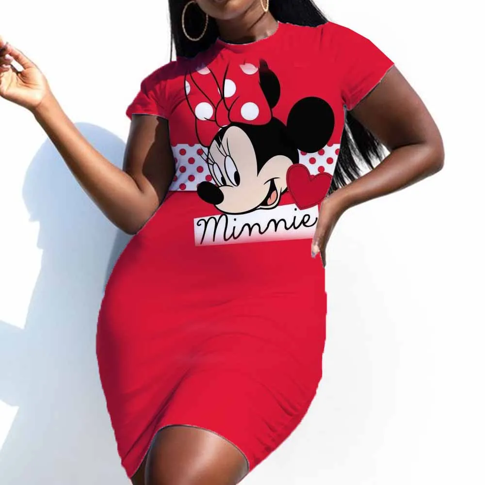 Vestidos Elegantes para mujer, Top Sexy ajustado de Minnie Mouse, vestido ajustado informal con estampado de dibujos animados de Disney, moda de Mickey, 5XL, 2024