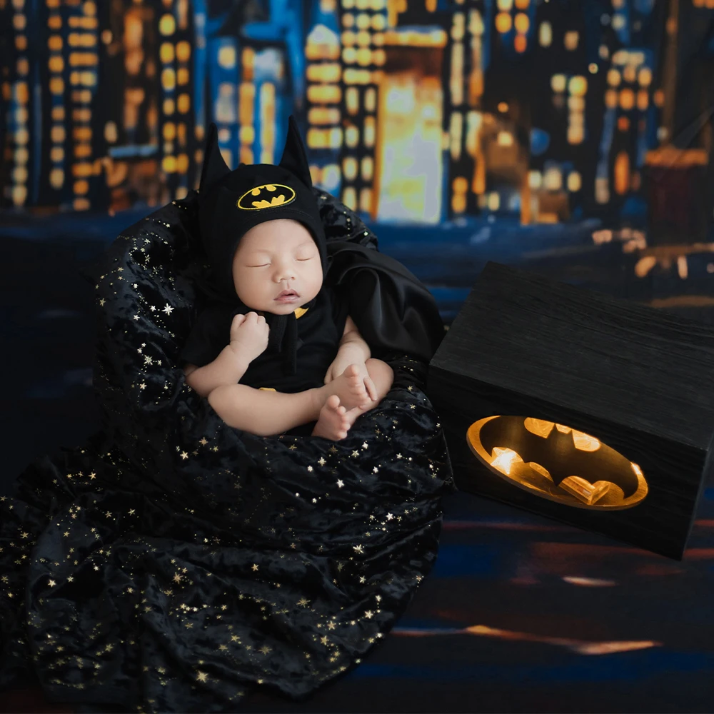 Newborn Photography Outfit Clothes+Hat+Capes Cool Baby Boy Movie Cosplay Costumes Set Studio Star Black Background Blanket Props