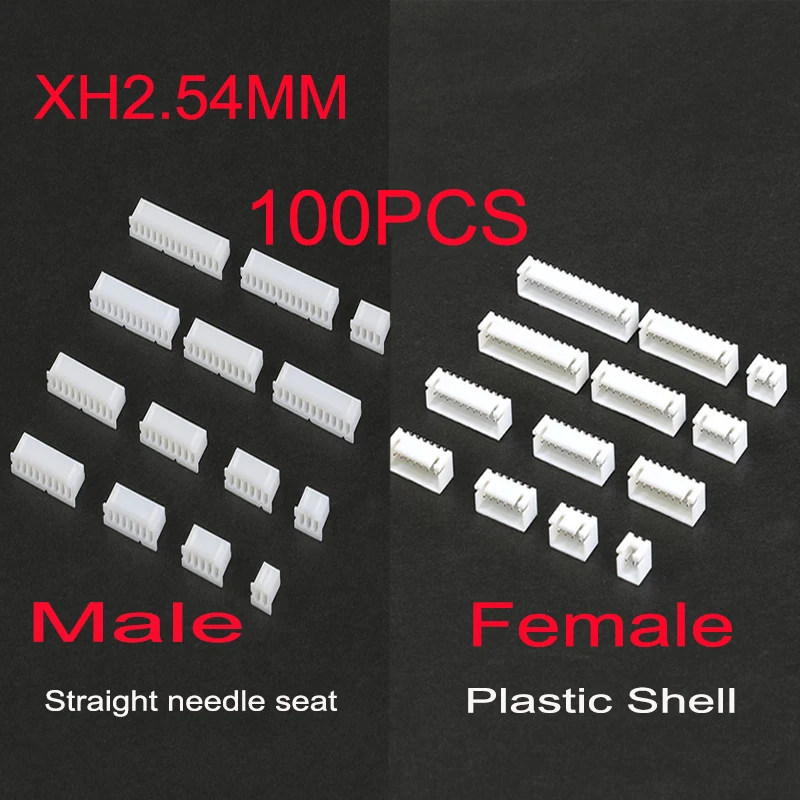 100PCS XH2.54 2.54MM pitch Plastic Case Male Plug+Female Socket Wire Connector 2/3/4/5/6/7/8/9/10 Pin Plastic Connector