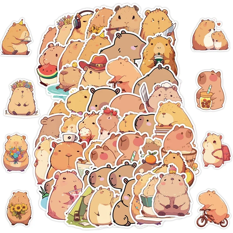 10/30/50PCs kawaii capybara cartoon stickers cute animal sticker luggage laptop car bike skateboard decals DIY graffiti kids toy