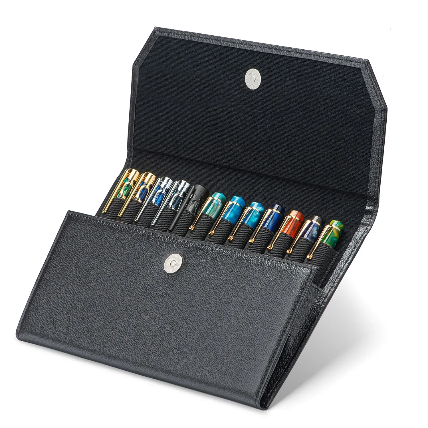 Asvine 12 Slots Fountain Pen Case Pen Storage Bag Genuine Leather Minimalist Waterproof Black/ Brown Case School Stationery