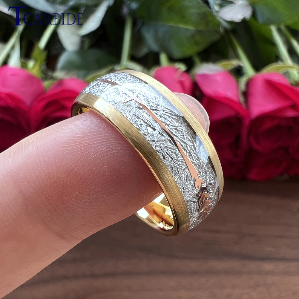 8MM Multicolor Men Women Tungsten Wedding Bands With Arrow And White Meteorite Inlay Nice Gift Jewelry New Arrivals