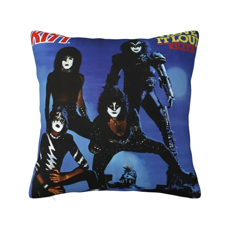 Custom Kiss Rock Roll Cushion Covers 45x45cm Polyester Metal Heavy Band Throw Pillow Case for Sofa Car Square Pillowcase