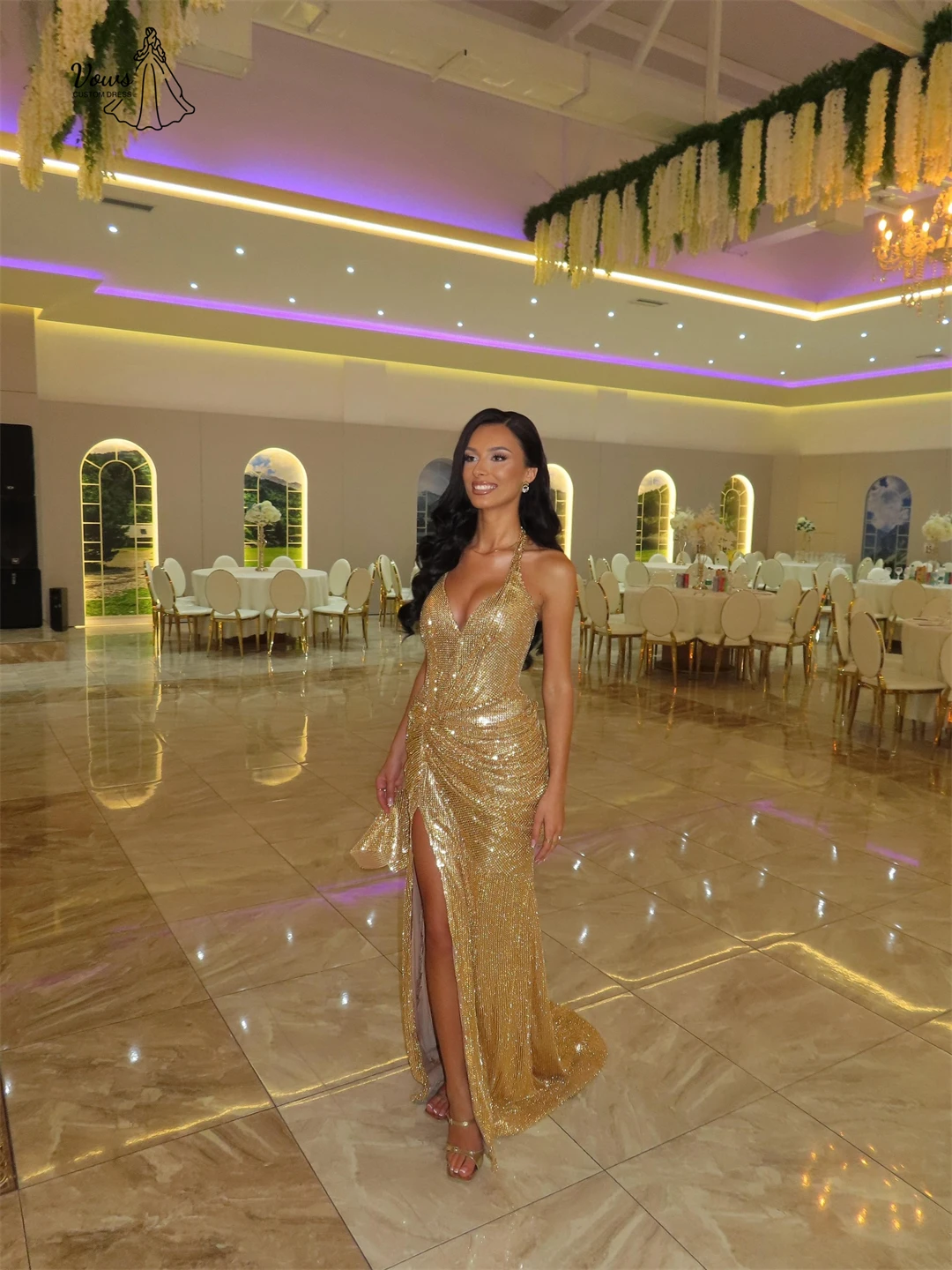 Vows op maat gemaakte avondjurken vrouw elegante bruiloftsgastjurken voor speciale gelegenheden pailletten dames avondjurk 2025, split