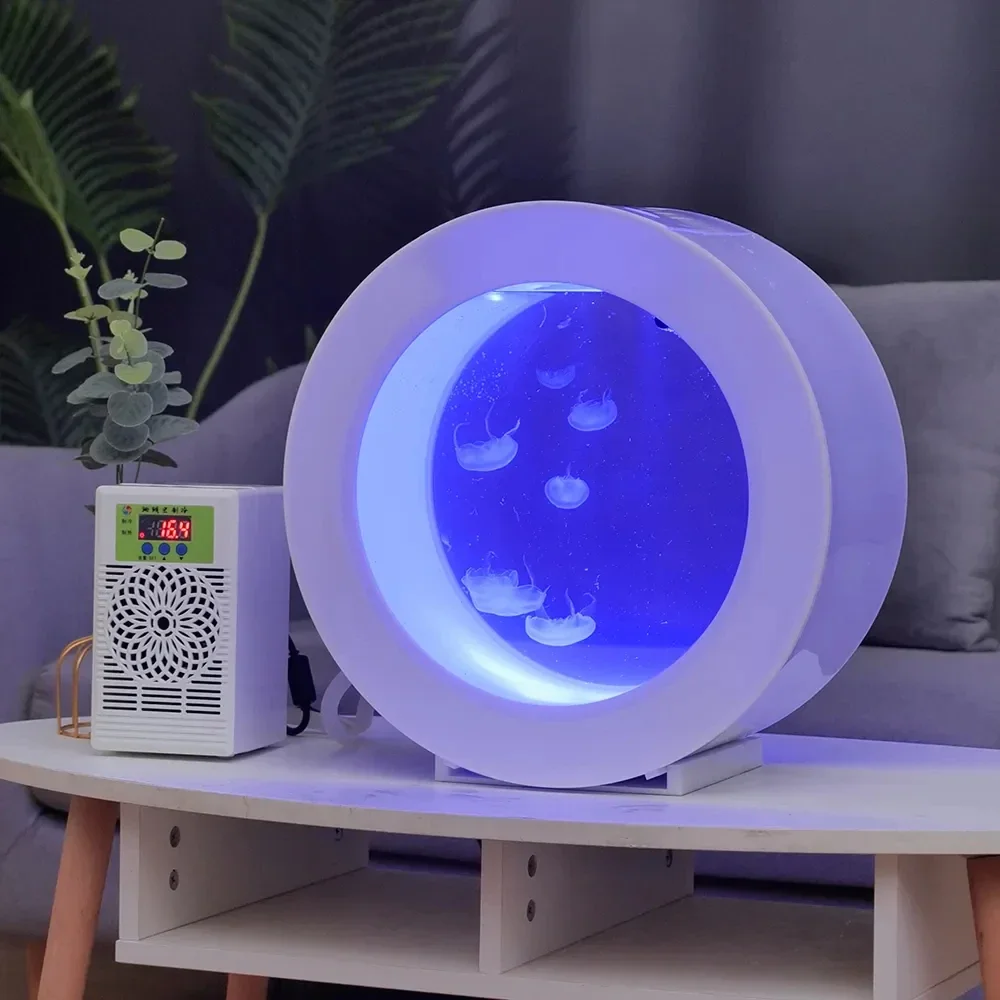 8L/18L/50L Acrylic Jellyfish Fish Tank - White & Black Round Desktop Aquarium for Small Fish, Creative Home Decor