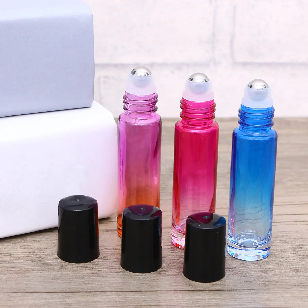 15Pcs Gradient Color Essential Oil Roller Bottles 10Ml Leakproof Glass Roll on Bottles for Travel Aromatherapy Perfume Use view 6