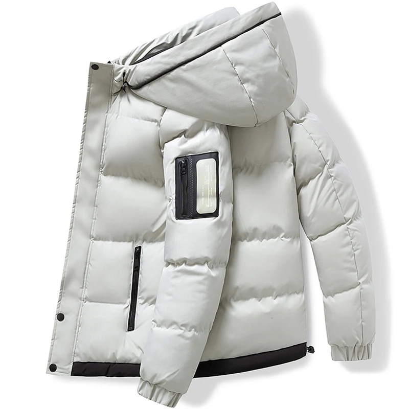 2023 uomini inverno tinta unita in pile caldo parka con cappuccio uomo molte tasche Cargo antivento all'aperto moda Casual parka cappotto maschile