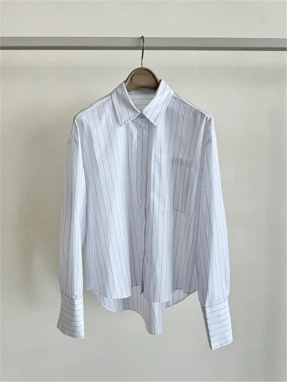 Women's Cotton Shirt Beading Long-Sleeved Stripe Casual Blouse 2025 Spring Summer New