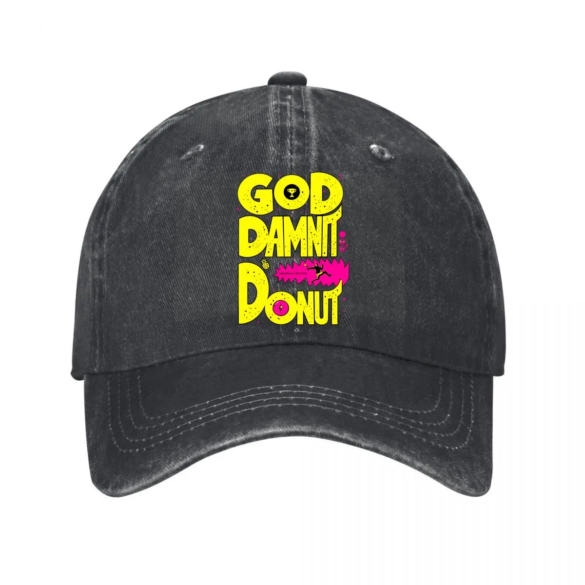 GOD DAMN DONUT Dangerously Delicious Trophy Graphic New Vintage Washed Cotton Baseball Cap Sun Hats