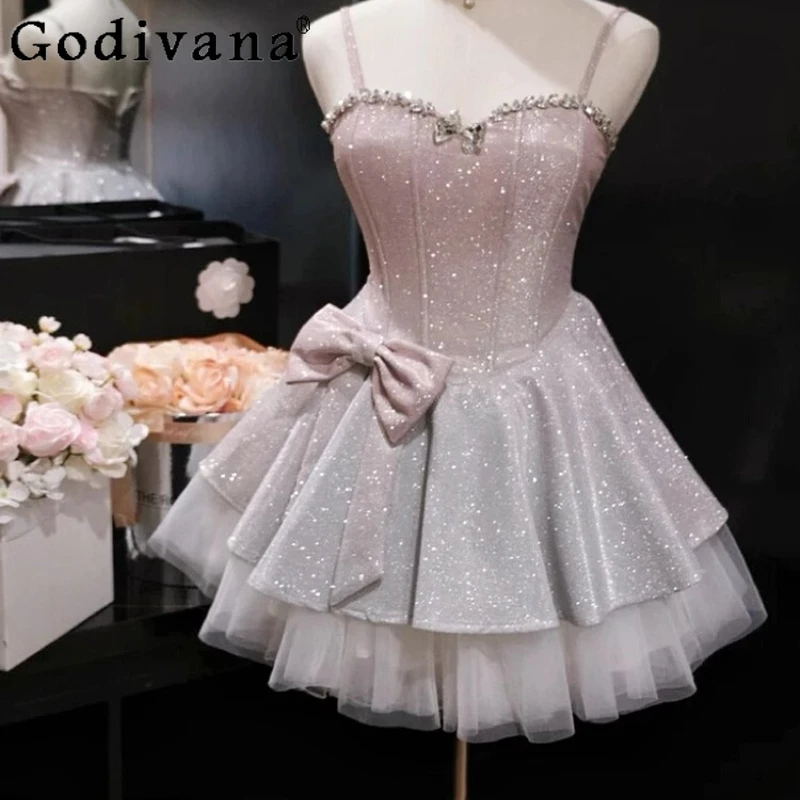 

Размер XS-3XL, милое вечернее платье с бантом на подтяжках на день рождения, универсальное модное вечернее платье принцессы с высокой талией для девочек