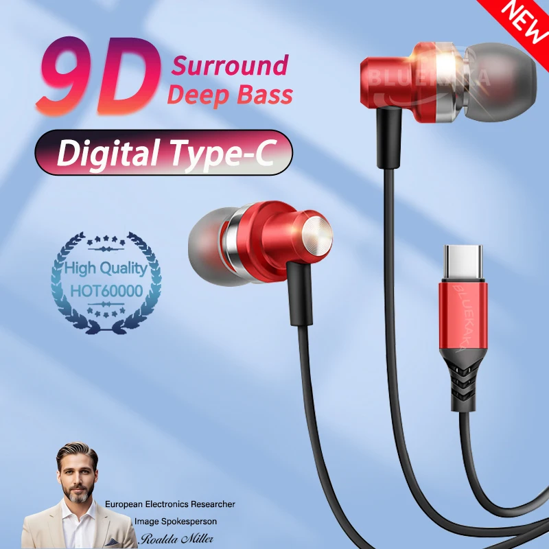 9d alta fidelidade fones de ouvido para jogos de graves pesados tipo-c chip digital metal magnético música fones de ouvido com microfone fone de ouvido universal