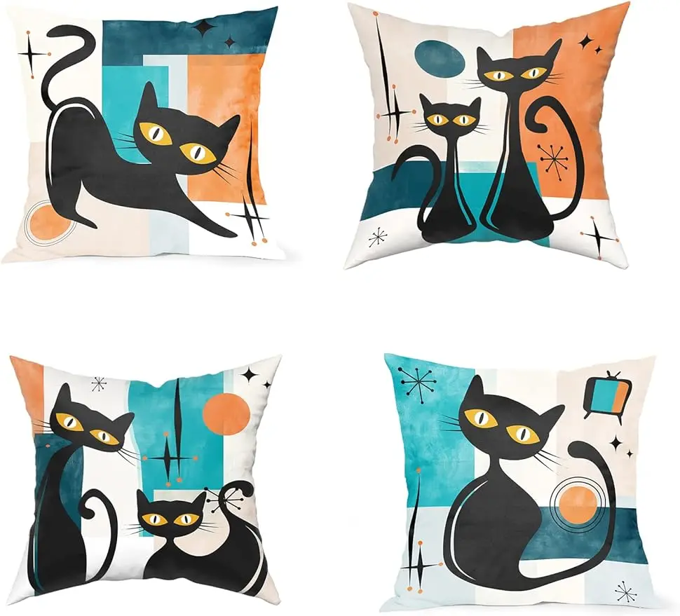 Black Cat Medieval Pillowcase Pillowcase Vintage decoration Halloween pillowcase sofa family bedroom 40X40cm