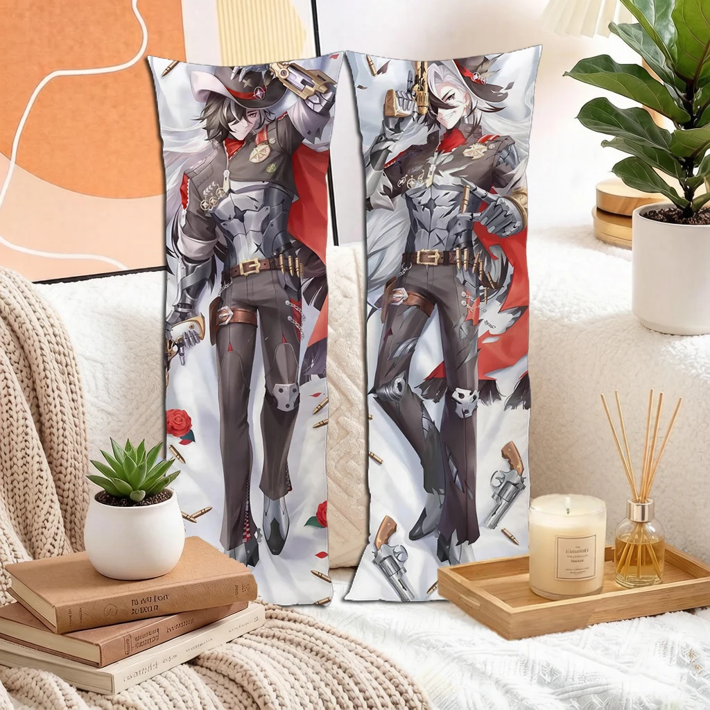 Anime White Hair Red Eyes Cowboy Hat Long Coat Man Dakimakura Pillowcase Double Sided Long Body Pillow Cover For Otaku Decor