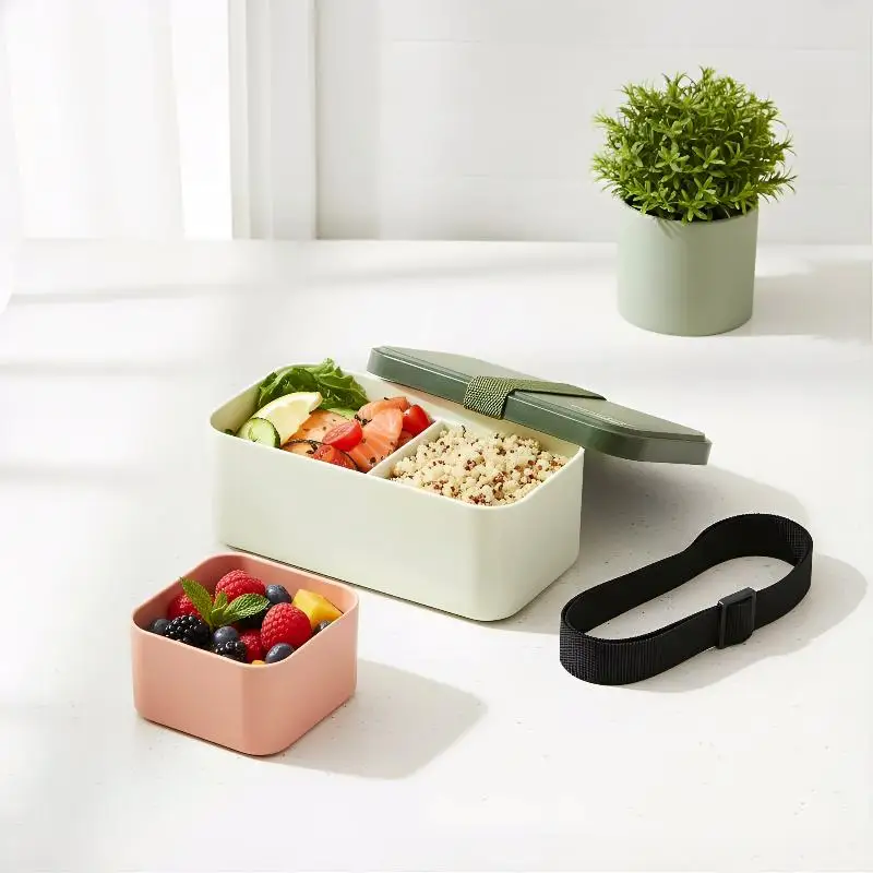 Adult All-in-One Bento Box - Japanese Stackable Lunch Container with Cutlery Set Sealing Tape Microwave & Dishwasher Safe