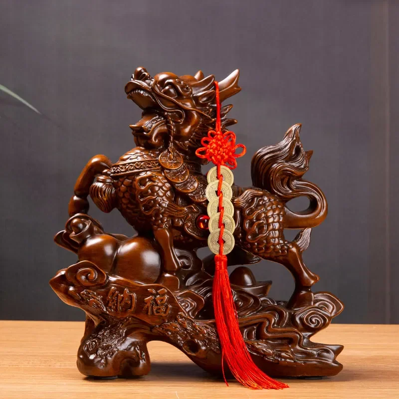 2pcs Resin Kirin Ornament Absorb Wealth Zhenzhai Chinese Style Living Room Home Decoration Housewarming Gift Ensuring Safety