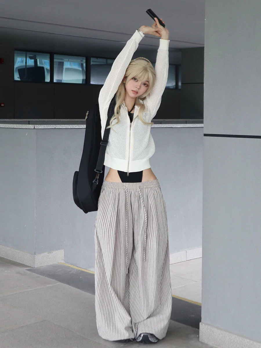 REDDACHiC femmes rayure Parachute pantalon avec poches confortable décontracté ample taille élastique plis jambe large Palazzo pantalon femmes bas