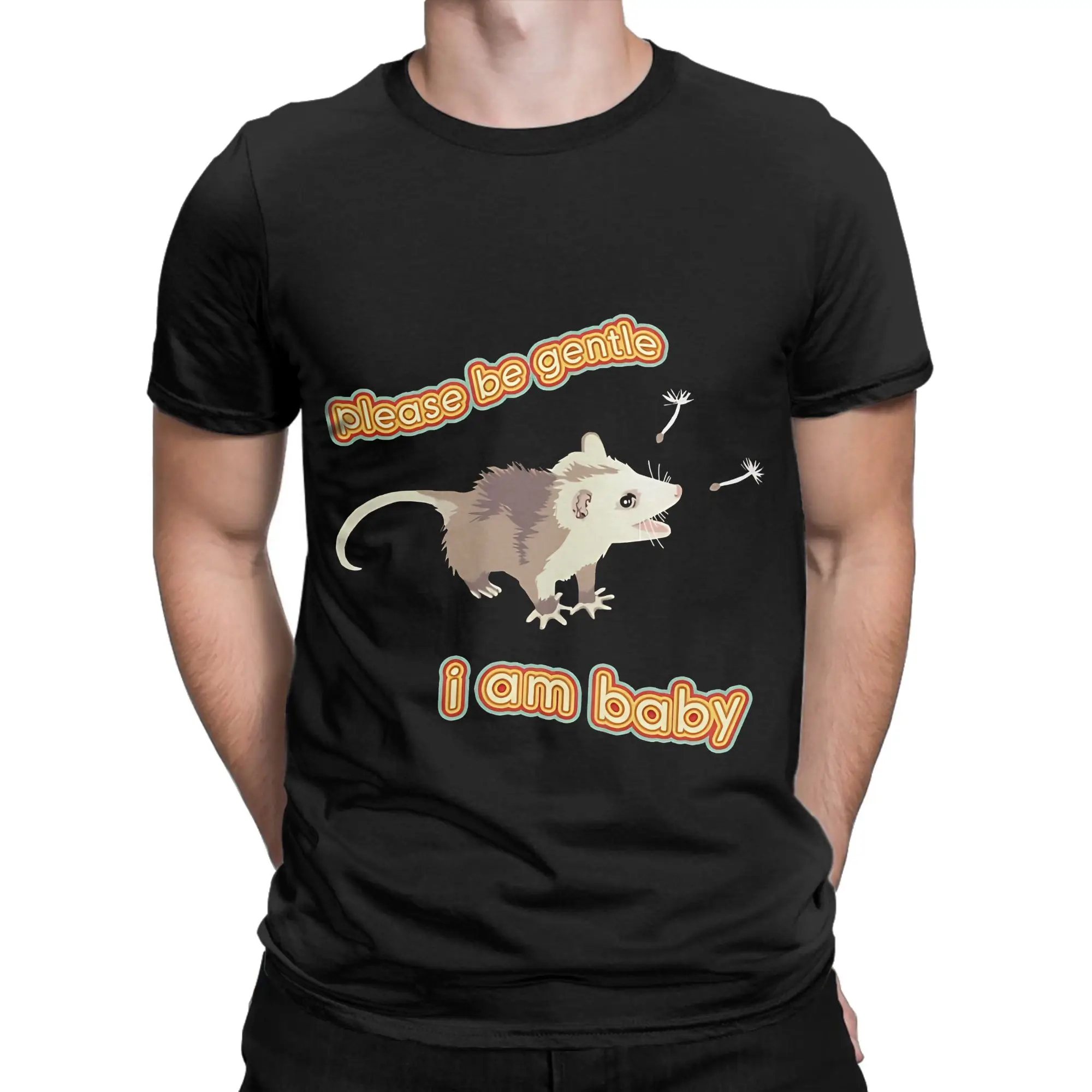 Please Be Gentle I Am  Possum Print Classic Novelty Graphic 100% Cotton T-Shirt Possum Tops Tees For Men
