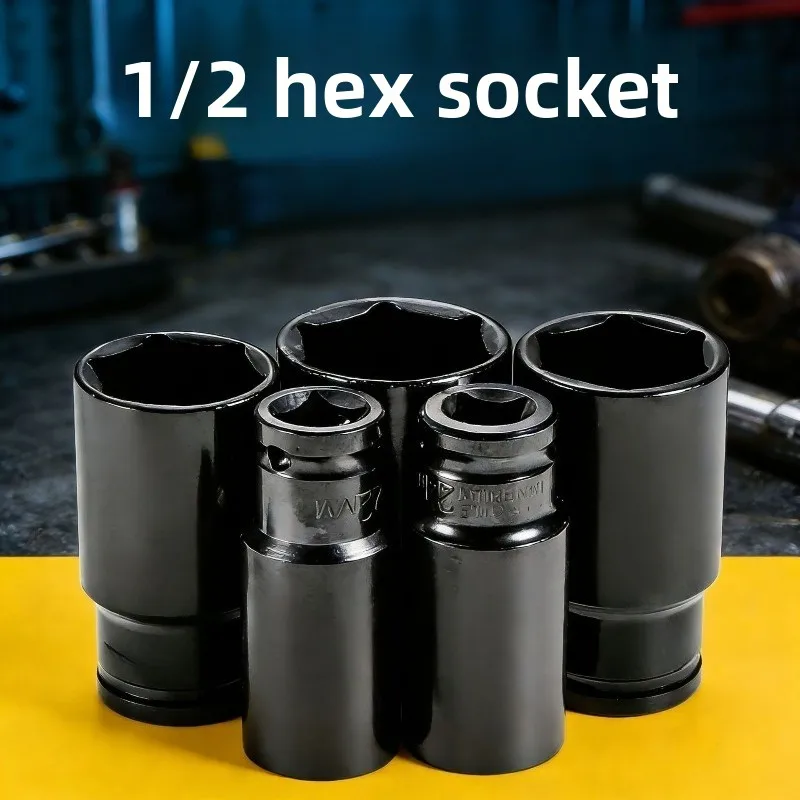 Drive 6-Point Impact Socket Set, Heavy Duty Deep Well Socket Adapter for Ratchet Wrench,Durable Socket Head for Auto Repair Tool