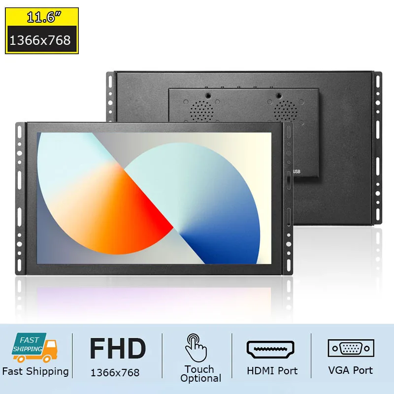 1366*768 Widescreen 11.6 Inch Open Frame IPS Metal Industrial Grade VGA for HDMI USB-Capacitive/Resistive Touch Screen Monitor