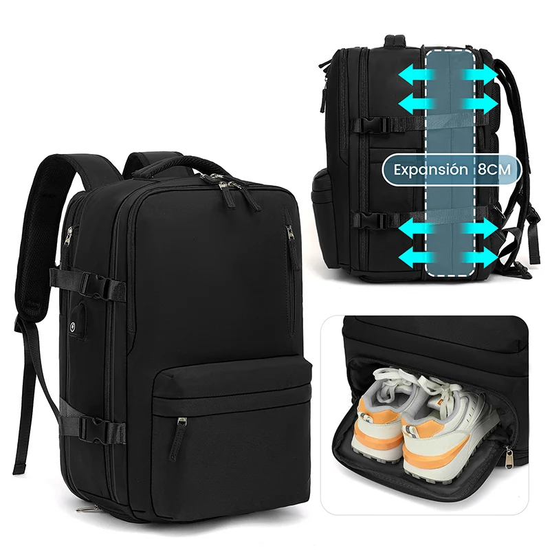 

Расширяемый дорожный рюкзак, одобренный авиакомпанией, 39 л, 16-дюймовая тележка, эквивалент 180 ° Открытый рюкзак для багажа с отделением для обуви