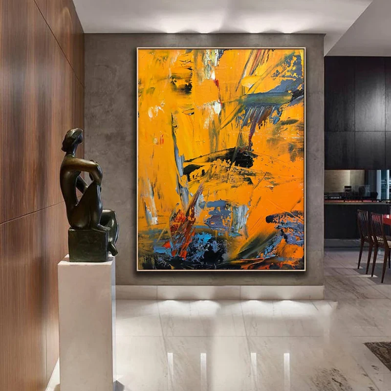 

Handmade Oil Painting Canvas Wall Art Decoration Modern Orange Abstract Texture for Home Decor Rolled Frameless Unstretched