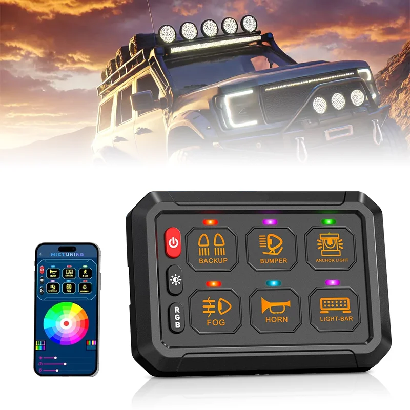 6 Gang Switch Panel 12V 24V Universal with RGB Backlight APP ON Off LED Switches Pod  for Car Pickup Truck Camper SUV