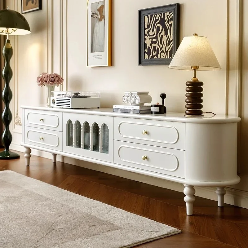 

Living Room Modern Nordic Solid Wood TV Cabinet Simple Rounded Corner Storage Fireplace TV Stand Design Furniture Meble Decor