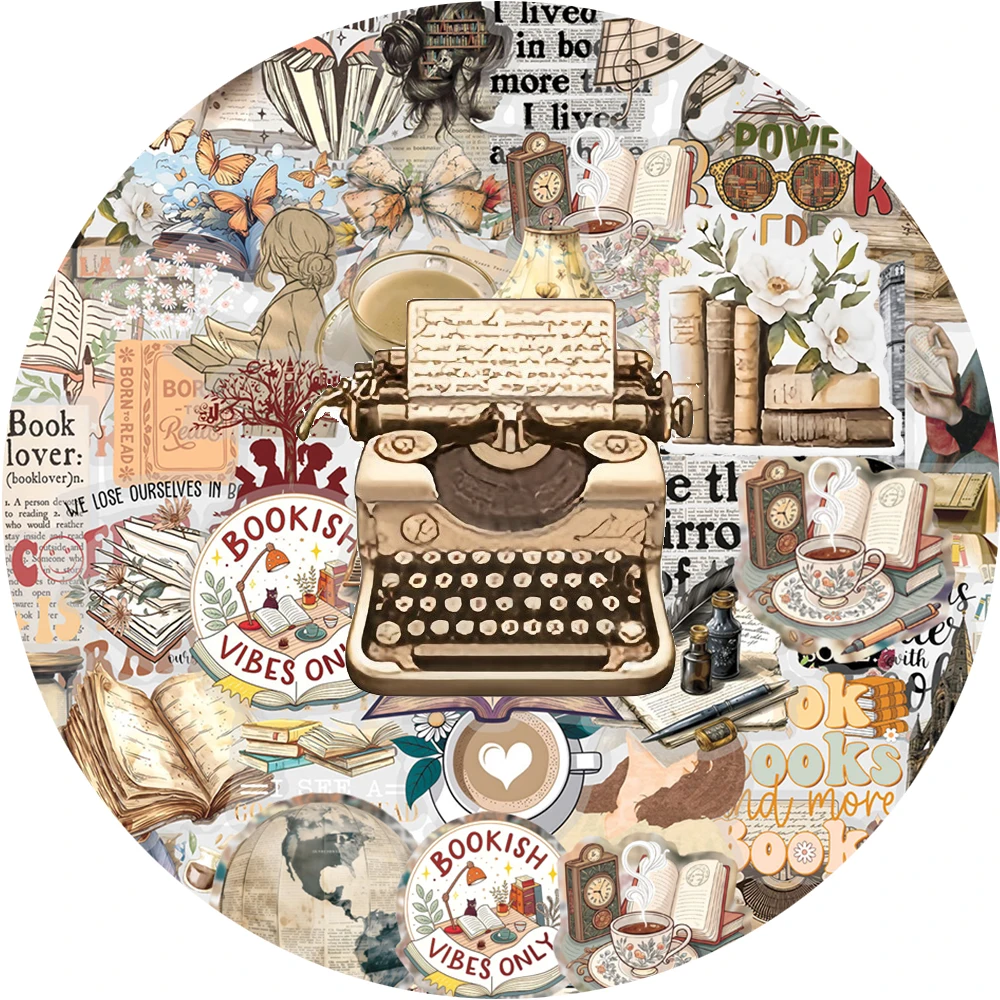 

10/30/50pcs Transparent Retro Books Reading Stickers Cartoon Bookish Graffiti Decals Scrapbook Laptop Suitcase PET Sticker Decor